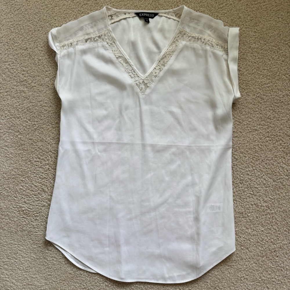 Express Ivory Lace Trim V-Neck Blouse